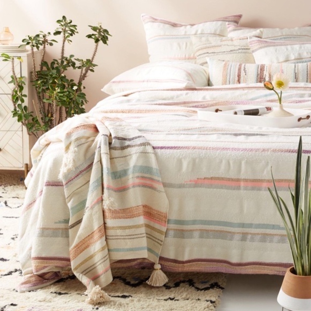 Anthropologie Jess Feury Woven Sunstreak Duvet Cover & Shams (FULL)